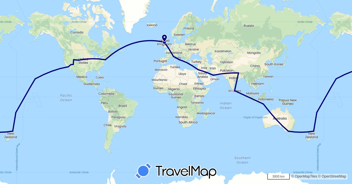 TravelMap itinerary: driving in United Arab Emirates, Australia, Fiji, United Kingdom, Greece, Indonesia, Italy, Jordan, Sri Lanka, Monaco, Nepal, New Zealand, United States (Asia, Europe, North America, Oceania)